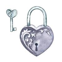 A heart-shaped lock. A wedding attribute for fulfilling traditions. watercolor illustration. Isolate. A symbol of inseparability. An element of the design invitations and greeting cards. vector