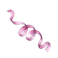 The ribbon is pink. Curly textile ribbon. An isolate of watercolor illustration. An element of the design of invitation and greeting wedding cards in watercolor style. vector