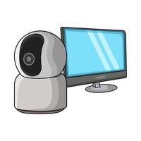 illustration of computer with cctv camera vector