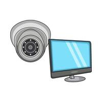 computer with cctv camera vector