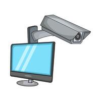 computer with cctv camera illustration vector
