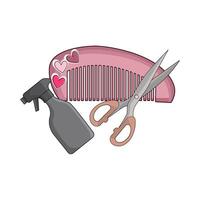 comb with scissors and spray bottle illustration vector
