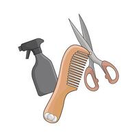 comb with scissors and spray bottle vector