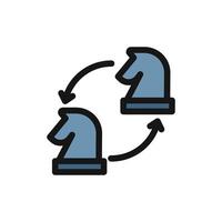 Flat Icon Line two knight switch position, chess piece strategy game symbol design vector