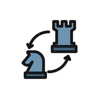 Flat Icon Line knight and rook switch position, chess piece strategy game symbol design vector