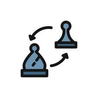 Flat Icon Line bishop and pawn switch position, chess piece strategy game symbol design vector