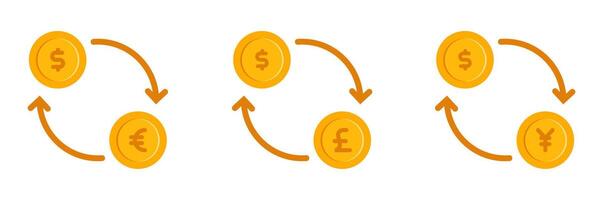 Icon set currency exchange, dollar, euro, yuan, pound money. symbol flat design colorful. Editable file vector