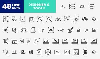 icon line pack about designer tools, pen tool, zoom, laptop, curved, line and more. editable color, outline icon style. vector