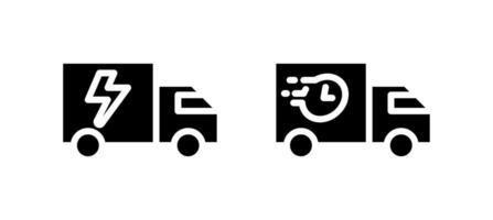 Icon solid or glyph fast truck delivery with flash and clock symbols. Editable file vector