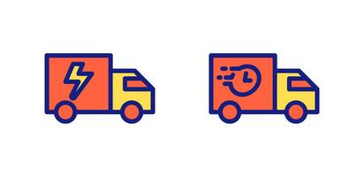 Icon flat line colors fast truck delivery with flash and clock symbols. Editable file vector