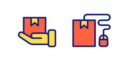 icon flat line colorful order and shipping concept, hand hold box delivery and ecommerce online. Editable file vector