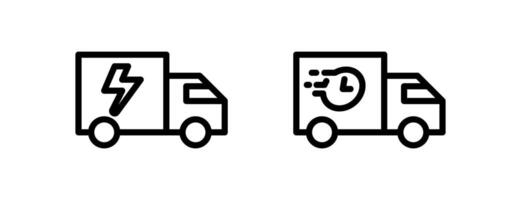Icon line fast truck delivery with flash and clock symbols. Editable file vector