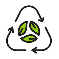Icon flat leaf recycle triangle, nature go green and save earth. Editable file vector