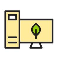 Icon flat computer and leaf ecology, nature go green and save earth. Editable file vector