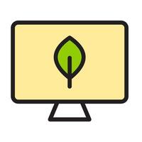 Icon flat computer with leaf ecology, nature go green and save earth. Editable file vector