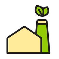 Icon flat home factory and chimney with leaf ecology, nature go green and save earth. Editable file vector