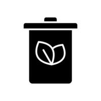 Icon solid glyph trash bin and leaf, rubbish bin and leaf, nature go green and save earth. Editable file vector