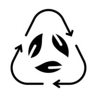 Icon solid glyph leaf recycle triangle, nature go green and save earth. Editable file vector