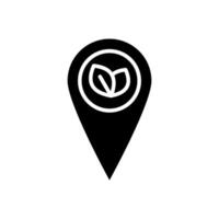 Icon solid glyph pin location or point with leaf ecology, nature go green and save earth. Editable file vector