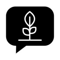 Icon solid glyph chat with sprout leaf ecology, nature go green and save earth. Editable file vector