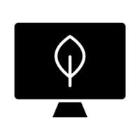 Icon solid glyph computer with leaf ecology, nature go green and save earth. Editable file vector