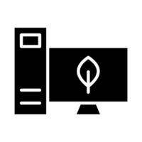 Icon solid glyph computer and leaf ecology, nature go green and save earth. Editable file vector