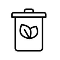Icon line trash bin and leaf, rubbish bin and leaf, nature go green and save earth. Editable file vector