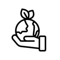 Icon line hand hold earth globe and sprout leaf ecology, nature go green and save earth. Editable file vector