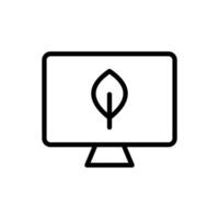 Icon line computer with leaf ecology, nature go green and save earth. Editable file vector