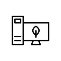 Icon line computer and leaf ecology, nature go green and save earth. Editable file vector