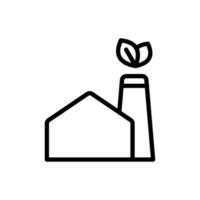 Icon line home factory and chimney with leaf ecology, nature go green and save earth. Editable file vector