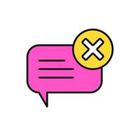 icon flat bubble and text chat with cancel x symbols. Editable file vector