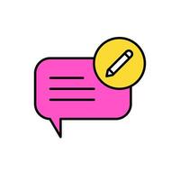 icon flat bubble and text chat with pencil symbols. Editable file vector