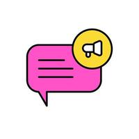 icon flat bubble and text chat with megaphone symbols. Editable file vector