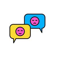 icon flat bubble chat with sad and happy emoji. Editable file vector