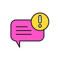 icon flat bubble and text chat with warning symbol. Editable file vector