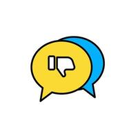 icon flat bubble chat with thumb down symbols, bad customer feedback. Editable file vector