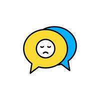 icon flat bubble chat with sad expression emoticon. Editable file vector
