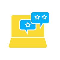 icon glyph colors laptop and bubble chat with rating stars shape. Editable file vector