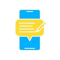 icon glyph colors phone and chat bubble with writing text review or feedback. Editable file vector