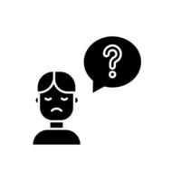 icon solid glyph people with bubble chat with question symbol, confused customer feedback. Editable file vector
