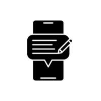 icon solid glyph phone and chat bubble with writing text review or feedback. Editable file vector