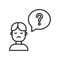 icon line people with bubble chat with question symbol, confused customer feedback. Editable file vector