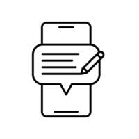 icon line phone and chat bubble with writing text review or feedback. Editable file vector