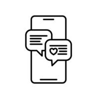icon line phone and chat bubble with love symbols. Editable file vector