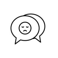 icon line bubble chat with sad expression emoticon. Editable file vector