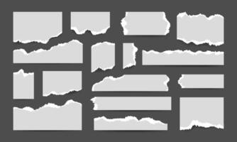 White torn or ripped paper sheet foe scrapbook or Collage. Notebook piece with jagged edges. Wide and narrow, long and short, square and rectangular elements for decoration vector