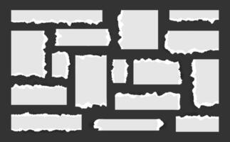Uneven pieces of Paper for crafting. Irregularly shaped sheets torn from a notebook for collages and scrapbook. Empty frames for text in light gray. vector