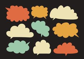 Colorful Speech bubbles in Hand drawn style and vintage 70s colors. Retro empty Clouds or wavy box isolated on black background. Dialog balloons or text frame for comments and thoughts vector