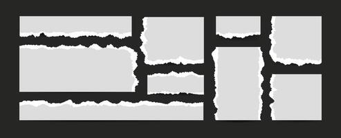 Gray Sheets of torn paper. Empty textbox and frames of Notebook page for Scrapbook or collage. Piece with Jagged edges. Trendy modern design for school office fashion vector